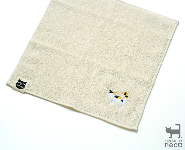【長崎】ホップ　尾曲がりねこ　刺繍ミニタオル
