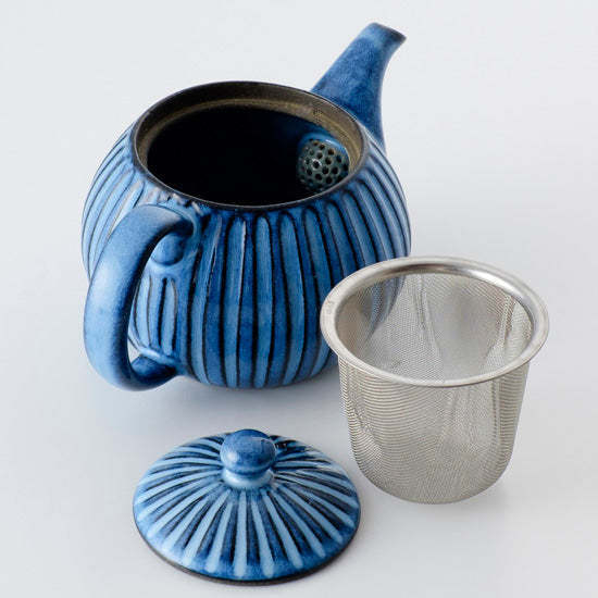 【長崎】波佐見焼　利左エ門　蒼鎬　新ポット(網付)