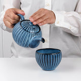 【長崎】波佐見焼　利左エ門　蒼鎬　新ポット(網付)