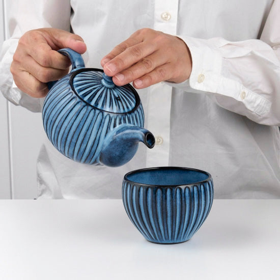 【長崎】波佐見焼　利左エ門　蒼鎬　新ポット(網付)