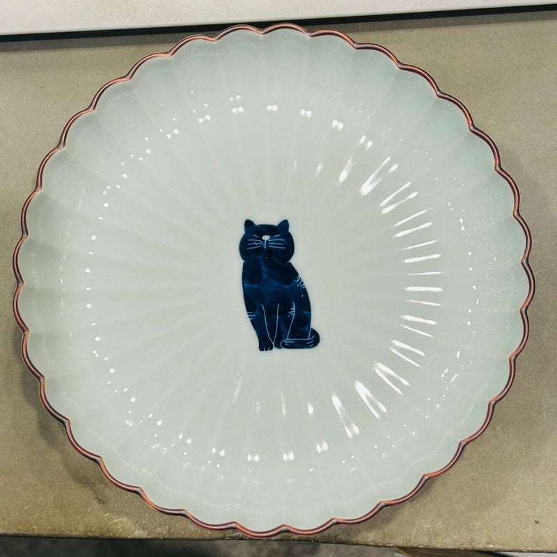 【長崎】波佐見焼　西海陶器　呉須猫　菊割5.5寸皿