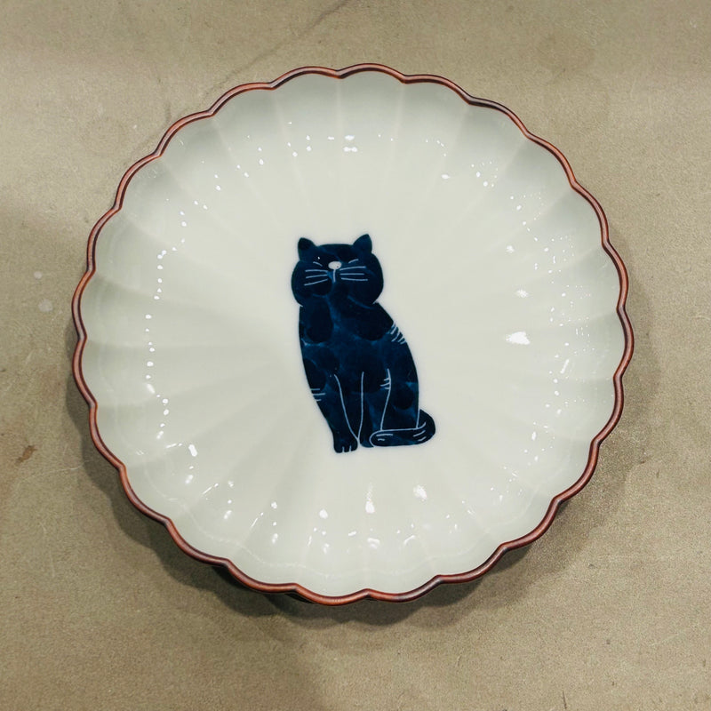 【長崎】波佐見焼　西海陶器　呉須猫　菊割3.5寸皿