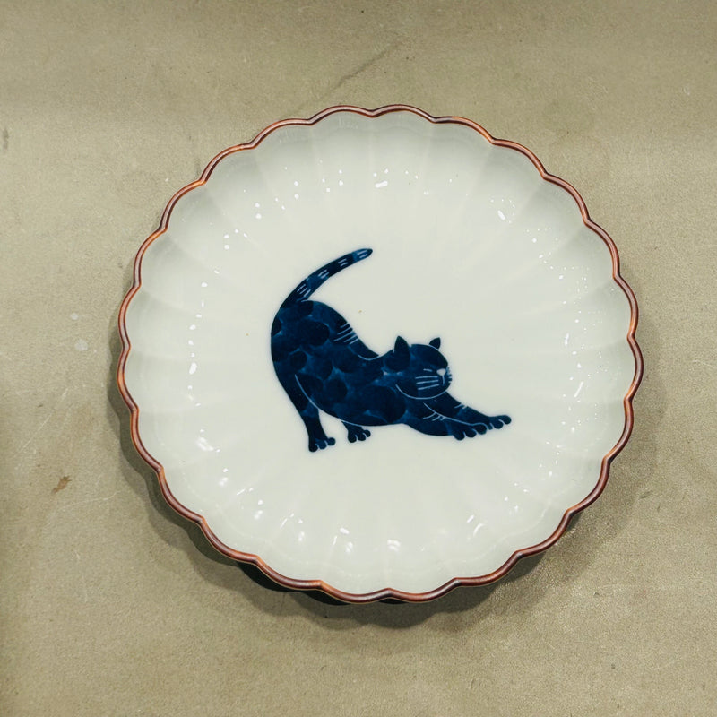 【長崎】波佐見焼　西海陶器　呉須猫　菊割3.5寸皿