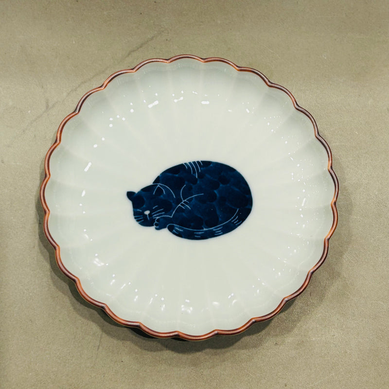 【長崎】波佐見焼　西海陶器　呉須猫　菊割3.5寸皿
