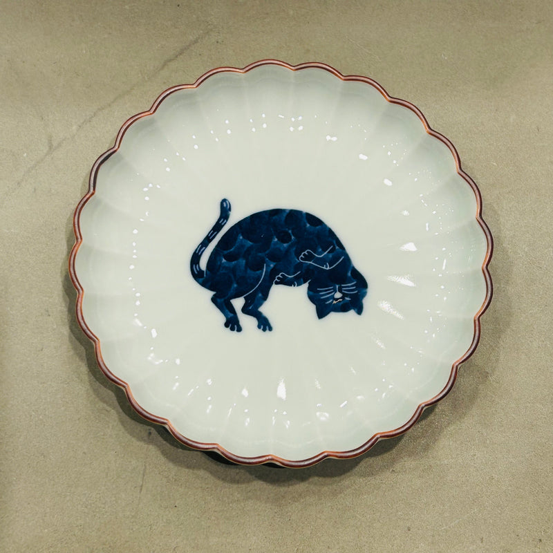 【長崎】波佐見焼　西海陶器　呉須猫　菊割3.5寸皿